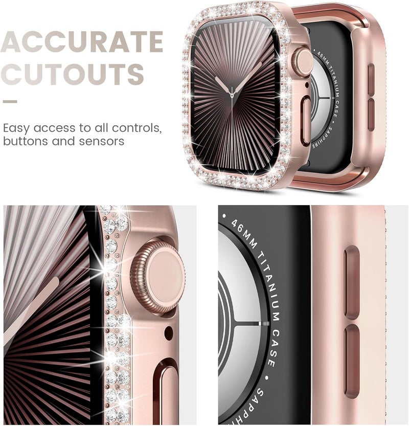 Tensea [3pcs for Apple Watch Screen Protector Case Series 11/10 46mm Accessories, iWatch Hard PC Diamond Bumper Case Built-in Tempered Glass Film, Protective Bling Face Cover for Women, 46 mm - Image 4